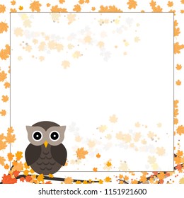 Page for notebook, diary or planners. Page with falling leaves and cute owl on the branch.