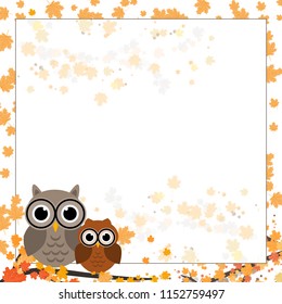 Page for notebook, diary or planners. Page with falling leaves and cute owl on the branch.