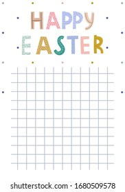 Page for notebook with hand drawn Happy Easter lettering, Easter celebration.Printable page template design.