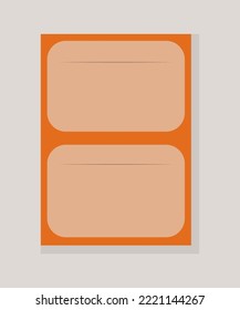 Page notebook, sketchbook orange. Two writing sections per page. Cute pages for the sketchbook, notebook, design of children books, brochures, templates for school diaries. Vector illustration