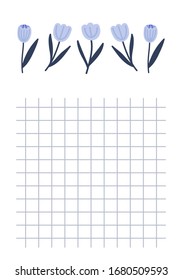 
Page for notebook with tulips, flowers.Printable page template design.