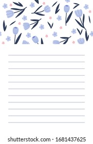 
Página para cuaderno con tulipanes, flores.Diseño de plantilla de página imprimible.