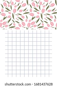 
Page for notebook with tulips, flowers.Printable page template design.