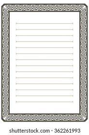 A page of notepad with abstract decorative frame