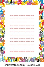 A page of notepad with abstract decorative frame with letters