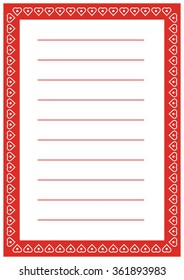 A page of notepad. Frame with heart pattern for Valentine's Day