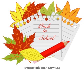 Page notepad with a pencil on a background of autumn leaves.