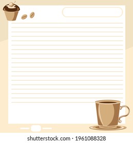A page from a notepad for taking notes and making notes. Vector template with a coffee theme.
