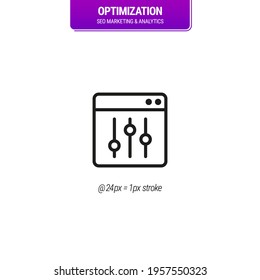 Page Optimization Icon. SEO Marketing and Analytics symbol. Achieving results in engagement and conversion. Can be used for topics like marketing services, analysis and performance - Mono - Vector 