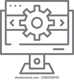 Icono de marketing de optimización de páginas con estilo de contorno negro. optimización, seo, página, red, motor, análisis, soporte. Ilustración del vector