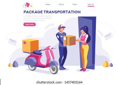 Seite, Paket, Office Postage Website. Verpackungslager. Web Carry Transportation. Konzept für Web-Banner Infografiken Hero Bilder. Flache Illustration Isometrische Vektorillustration einzeln auf weißem Hintergrund