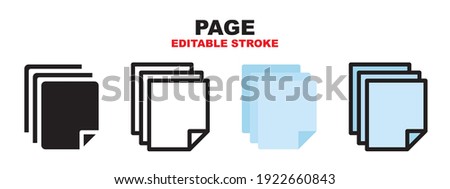 Page paper icon set with different styles. Colored vector icons designed in filled, outline, flat, glyph and line colored. Editable stroke style can be used for web, mobile, ui and more.