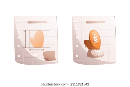Page with a pattern of orange mittens. Detailed vector illustration.