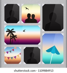 Page of photo album with photo frames and corner. Vector.