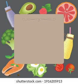 page for posts with useful products: grapefruit, avocado, red fish fillets, raspberries, smoothies, cherry tomatoes, broccoli, lettuce and boiled egg