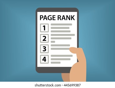 Page rank and search result concept with hand holding smart phone