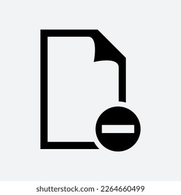Page remove icon. Vector illustration. Sign. Symbol. Button. Element. Silhouette. Isolated on white background.