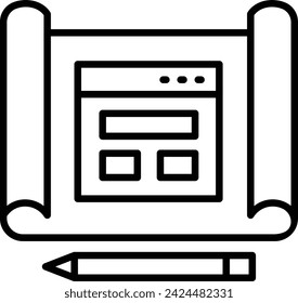 page schematic or screen blueprint vector outline design, Web design and Development symbol, user interface or graphic sign, web site engineering stock illustration, website wireframe sketch concept