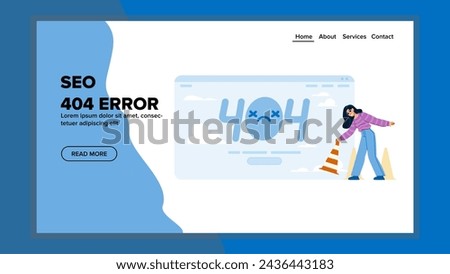 page seo 404 error vector. funny microsite, food website, worker network page seo 404 error web flat cartoon illustration
