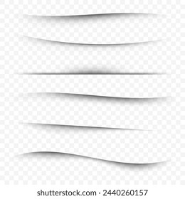 Page separator. Transparent realistic set of paper shadow effects.