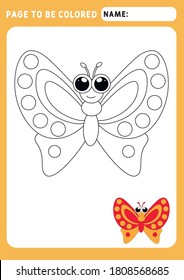 The page should be colored. Look and color. Coloring book of animals. little butterfly. Funny butterfly coloring book. Illustration and vector outline - A4 paper, ready for printing. 