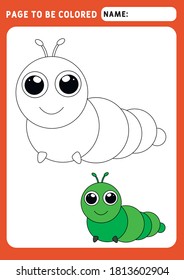 The page should be colored. Look and color. Coloring book of animals. little caterpillar. Funny caterpillar coloring book. Illustration and vector outline - A4 paper, ready for printing. 