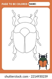 The page should be colored. Look and color. Coloring book of animals. Beetles  scarab. Insect. Beetle. Illustration and vector outline - A4 paper, ready for printing.
