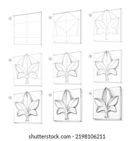 Page Shows How To Learn To Draw Sketch Of Antique Rosette. Creation Step By Step Pencil Drawing. Educational Page For Artists. Textbook For Developing Artistic Skills. Online Education. Vector Image.