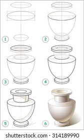 Page shows how to learn step by step to draw antique vase. Vector image.