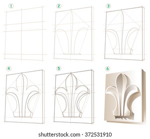 Page shows how to learn step by step to draw a gypsum ornament. Developing skills for drawing. Vector image.
