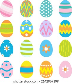 Page with sixteen colorful Easter eggs 