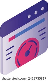 Servicio de optimización de velocidad de página Concepto isométrico, ilustración de material de sitio web de carga rápida, signo de localizador de dirección URL, diseño de icono de vectores de caché basado en navegador, SEO y símbolo de marketing digital