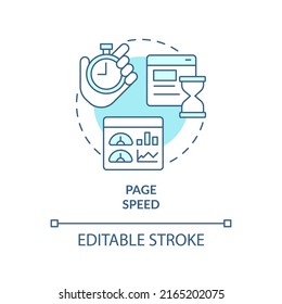 Page speed turquoise concept icon. Loading time of website pages. SEO ranking factor abstract idea thin line illustration. Isolated outline drawing. Editable stroke. Arial, Myriad Pro-Bold fonts used