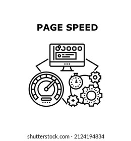 Page speed website time. internet test performance. fast load seo. computer data search vector concept black illustration