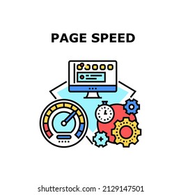 Page speed website time. internet test performance. fast load seo. computer data search vector concept color illustration