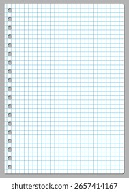 Page of squared white paper from a spiral notebook vector illustration