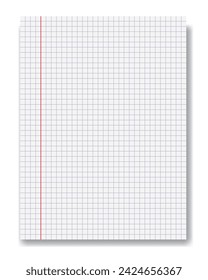 Page of squares paper background with shadow for notice. Education vector illustration