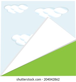 Page summer background with clouds and wrapped around the corner