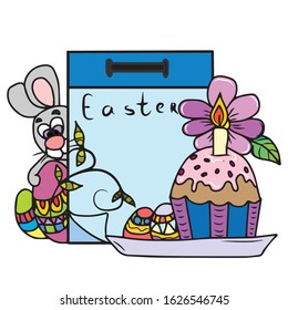 
Page of the tear-off calendar, plan with a cupcake and a candle Bunny and an egg.Text Easter.Vector template design for banners, postcards . Holiday .Business and Finance