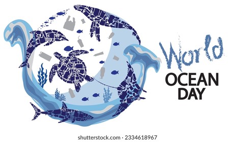 Page template for anti ocean plastic pollution campaign and world ocean day