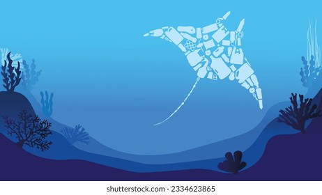 Page template for anti ocean plastic pollution campaign and world ocean day