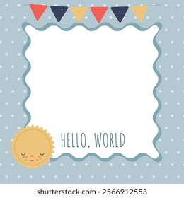 a page template for a baby album for a boy with a moon. Postcard for a boy