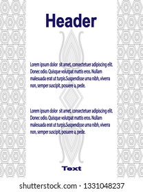 Page template for booklet with text on background with pattern