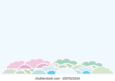 Page template with the bottom border of colorful clouds