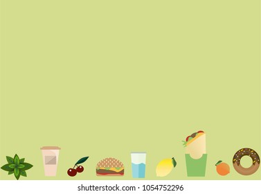 Page template with a bottom border of various foods