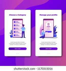 Page template of Choose a category and manage your profile. Modern flat design concept of user interface design for website and mobile.Vector illustration