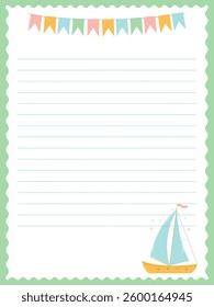 Page template with cute sailboat and garland of flags