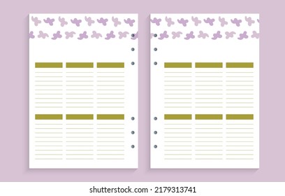 Page template for daily planning, important dates or notes, 	wavy figures
