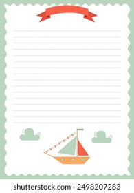 page template for diary entries with a children's marine theme and a ship