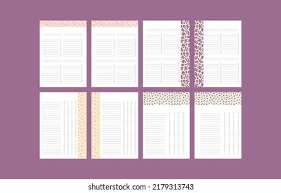 Page template for planning, set of schedule sheets, 	fancy forms
